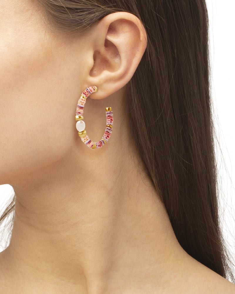 Lila Vintage Gold Hoop Earrings in Pastel Shells image number 1